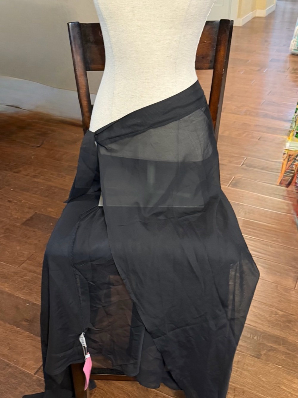 Black Sheer Wrap Skirt - Women - Picture 3 of 4